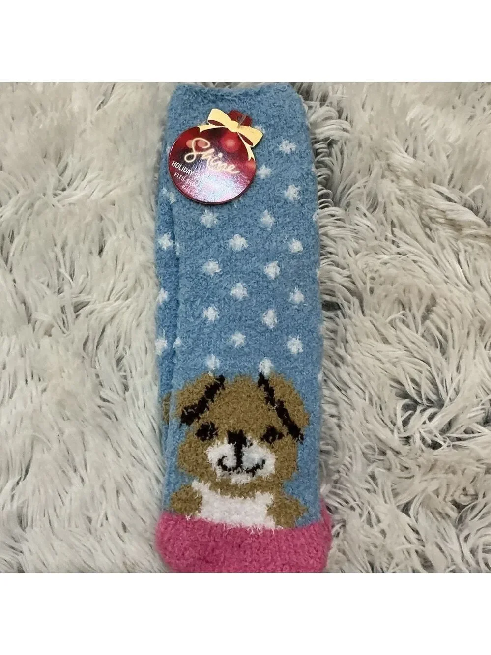 Kohls Shine holiday dog themed fuzzy sock